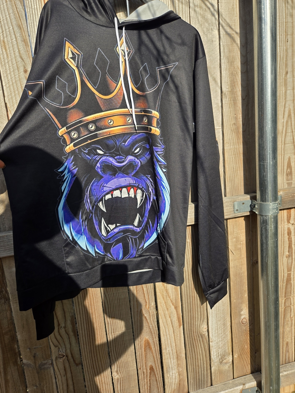 Black Mens Hoodie with Royal Gorilla Graphic - Unbranded - Picture 3 of 6
